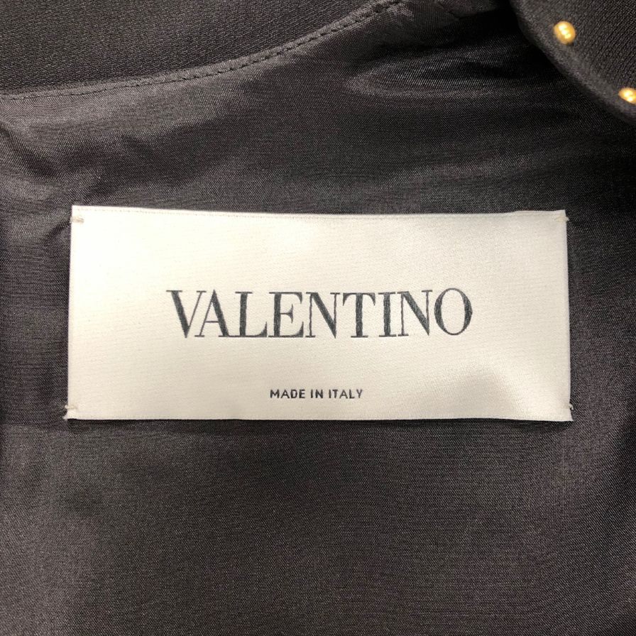 極美品◆ヴァレンティノ ノースリーブ ワンピース ゴールドスタッズ ウール シルク レディース サイズ44 ブラック  VALENTINO 【AFB13】