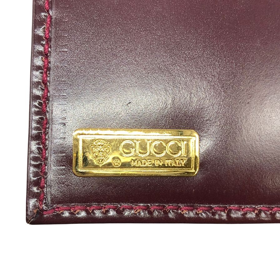 オールドグッチ フラップ付き二つ折り長財布 ボルドー レザー GUCCI【AFI19】