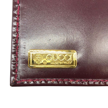 オールドグッチ フラップ付き二つ折り長財布 ボルドー レザー GUCCI【AFI19】