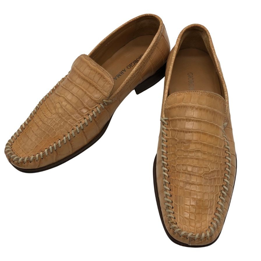 ジョルジオ アルマーニ スリッポン クロコ型押し ライトブラウン メンズ サイズ40.5 Giorgio Armani 約25.5cm【AFC43】