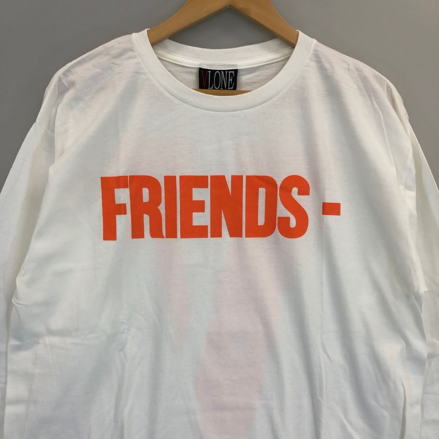 新品同様◆ヴィーロン ロンT 長袖 プリント ロゴ フレンズ ホワイト オレンジ メンズ サイズXL VLONE FRIENDS 【AFB13】