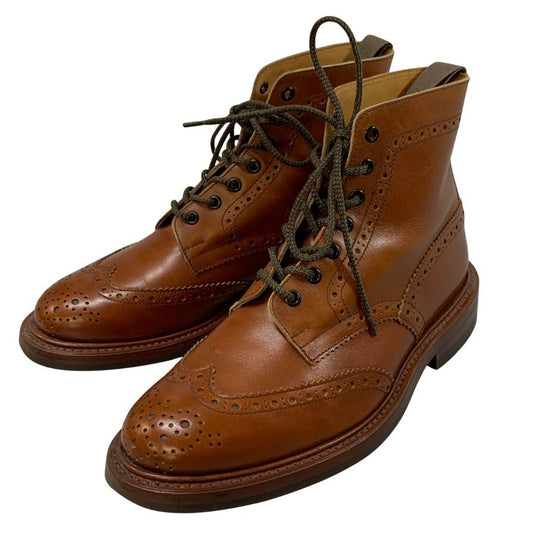 トリッカーズ カントリーブーツ M2508 ウィングチップ カーフ レザー メンズ サイズ UK8 アンティークブラウン Tricker’ｓ 約26.5cm【AFD9】