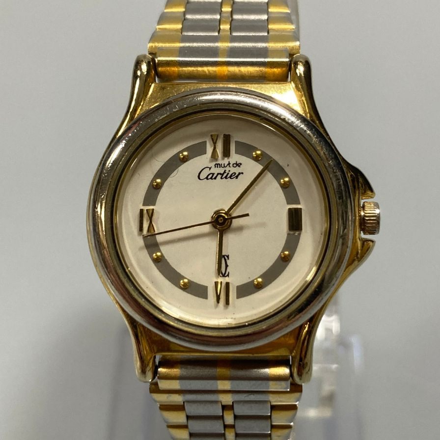 カルティエ 腕時計 マスト ドゥ カルティエ クォーツ ゴールド シルバー コンビ Cartier【AFI12】