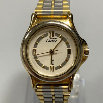 カルティエ 腕時計 マスト ドゥ カルティエ クォーツ ゴールド シルバー コンビ Cartier【AFI12】