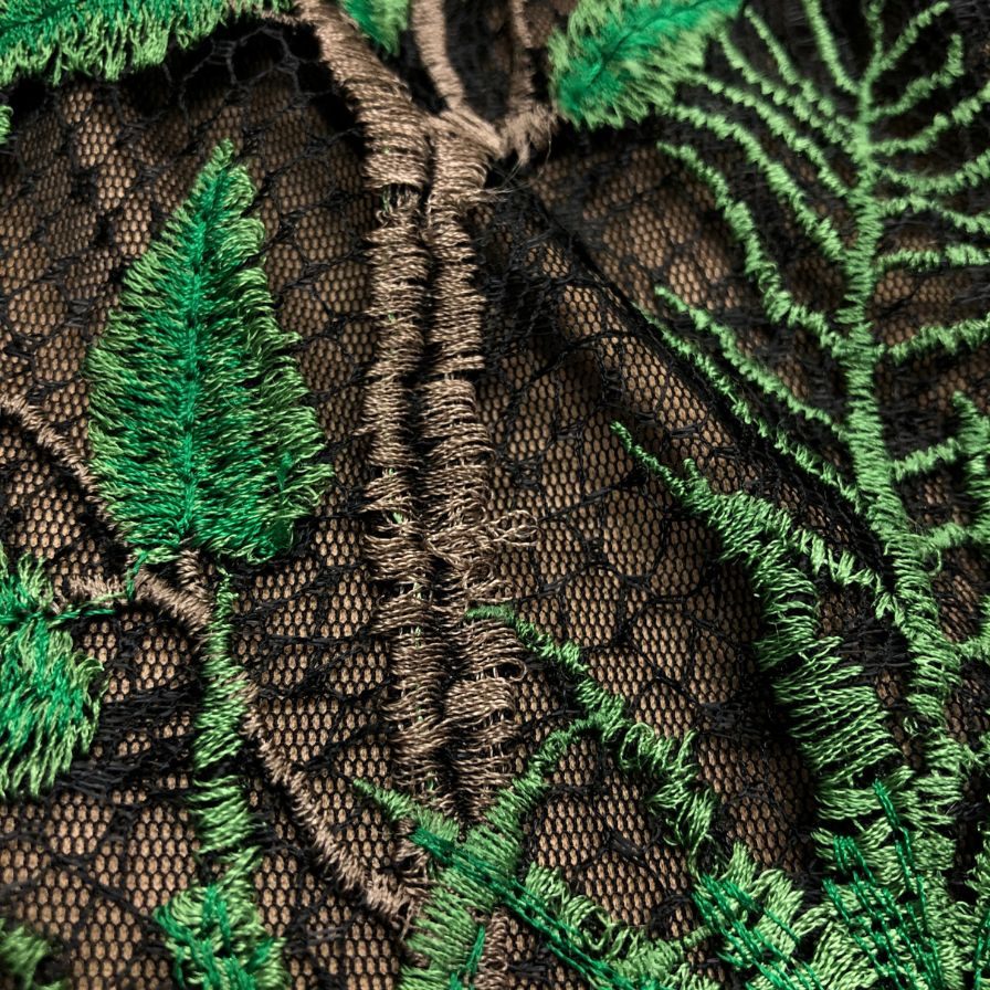 極美品◆タダシショージ ドレス レーヨン 葉っぱ柄 刺繍  レース レディース ブラック サイズ2 総柄 TADASHI SHOJI 【AFB4】