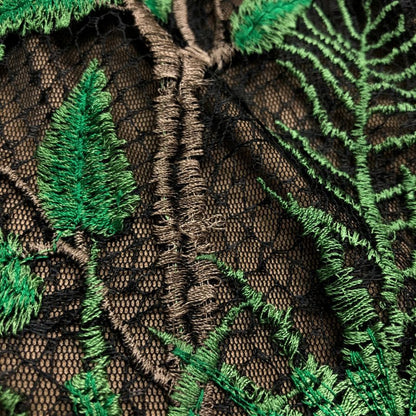 極美品◆タダシショージ ドレス レーヨン 葉っぱ柄 刺繍  レース レディース ブラック サイズ2 総柄 TADASHI SHOJI 【AFB4】