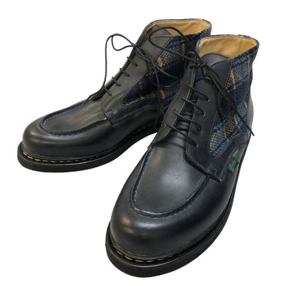 パラブーツ レザーブーツ リスレザー チェック コンビ ウール ツイード ネイビー メンズ サイズ8 PARABOOT ブーツ 約27.0cm【LA】【中古】