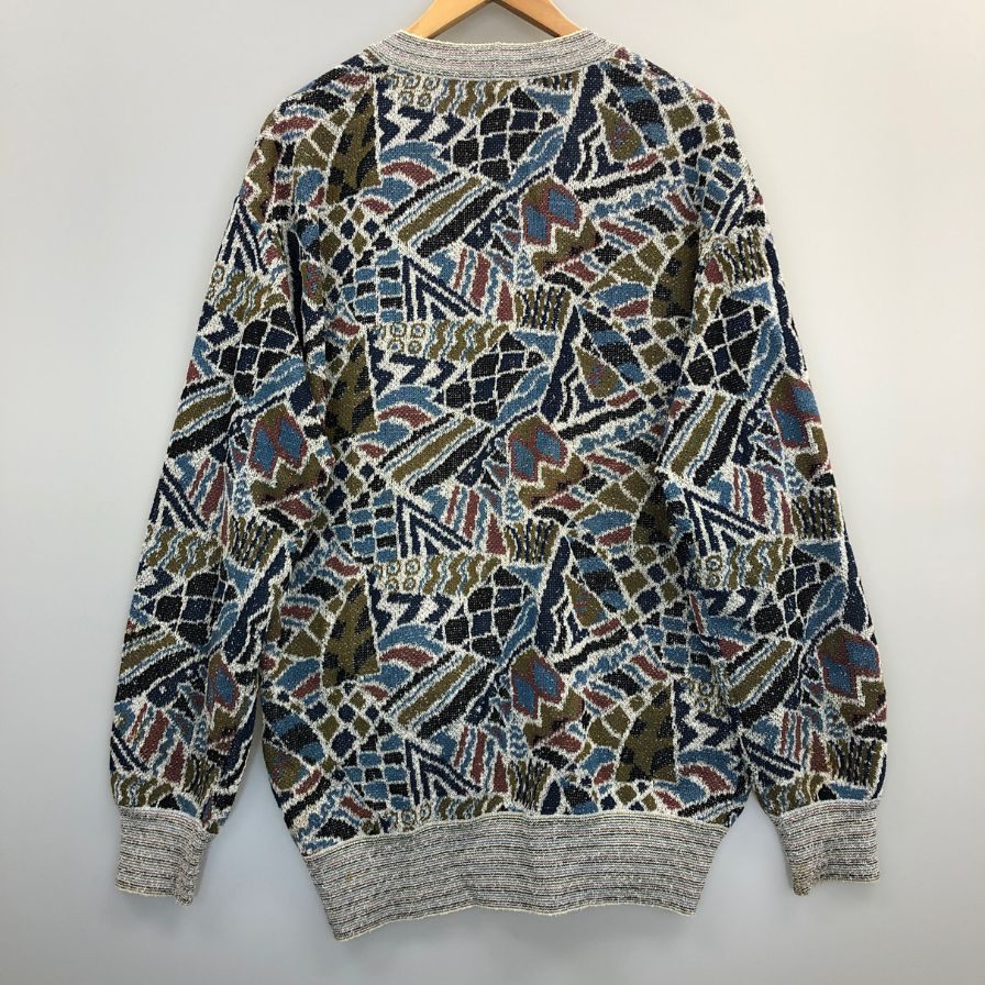 美品◆ミッソーニ ウオモ カーディガン オールド 総柄 ブルー系 メンズ サイズ50 MISSONI UOMO 【AFB33】
