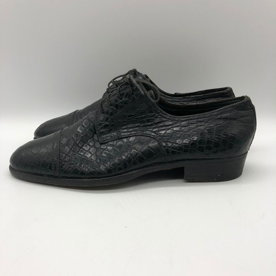 グッチ クロコ型押し プレーントゥ シューズ 1021 ブラック サイズ41 GUCCI 約26.0cm【AFC47】