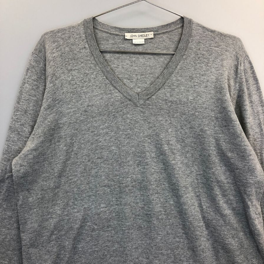 新品同様◆ジョンスメドレー Vネックニット コットン 30G グレー サイズM JOHN SMEDLEY 【AFB32】