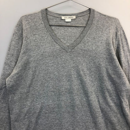 新品同様◆ジョンスメドレー Vネックニット コットン 30G グレー サイズM JOHN SMEDLEY 【AFB32】