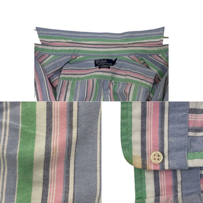 中古◆ポロ ラルフローレン ボタンダウンシャツ 90S ストライプ ブルー メンズ サイズM Polo Ralph Lauren 【AFB4】