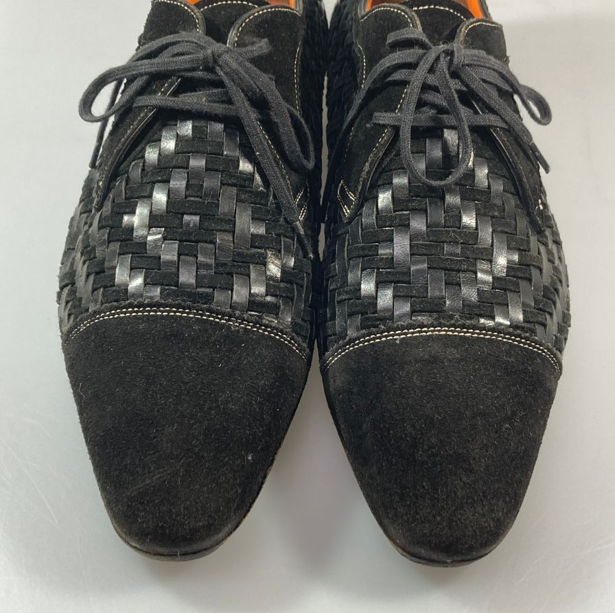 サントーニ スエード レザーコンビ 編み込み ブラック メンズ サイズ5.5 SANTONI 約24.5cm【AFC4】