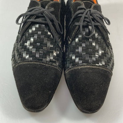 サントーニ スエード レザーコンビ 編み込み ブラック メンズ サイズ5.5 SANTONI 約24.5cm【AFC4】