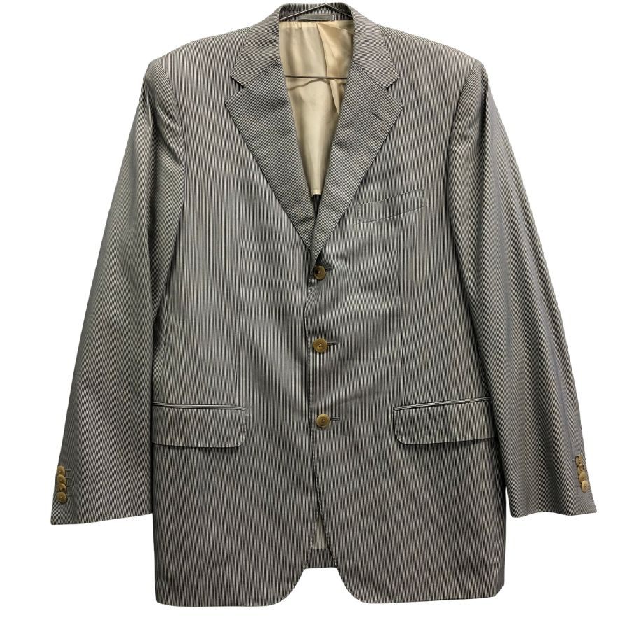 美品◆コルネリアーニ 3つボタン ジャケット ストライプ柄 シルク混 メンズ サイズ50 グレー系 CORNELIANI 【AFB46】
