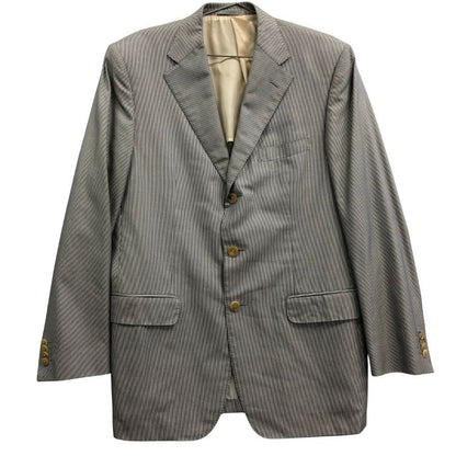 美品◆コルネリアーニ 3つボタン ジャケット ストライプ柄 シルク混 メンズ サイズ50 グレー系 CORNELIANI 【AFB46】