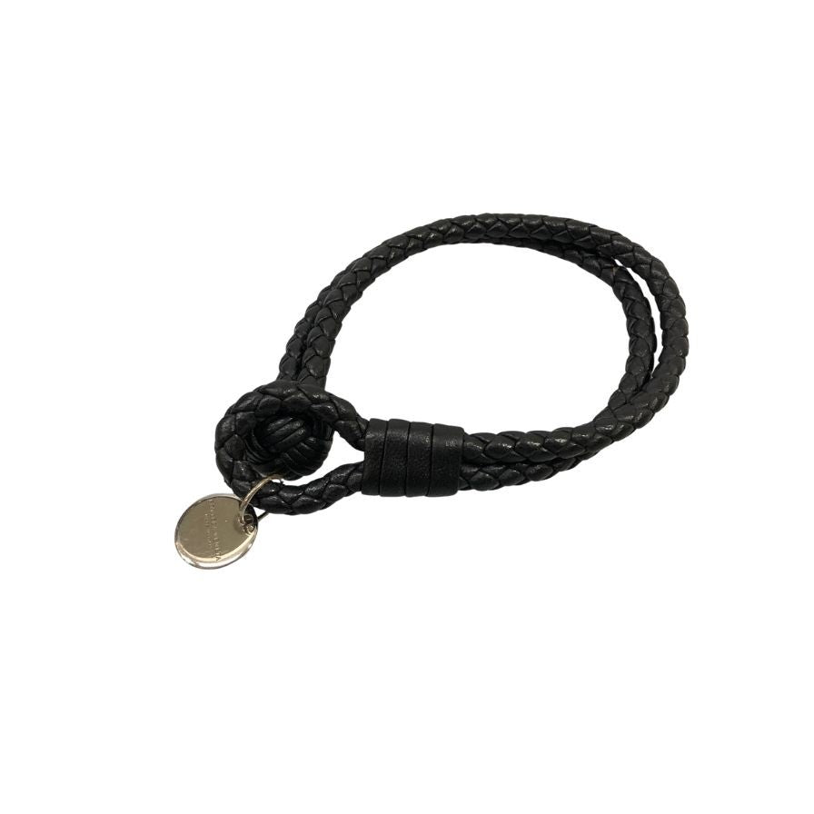 ボッテガヴェネタ ブレスレット レザー イントレチャート シルバープレート メンズ ブラック系 BOTTEGA VENETA