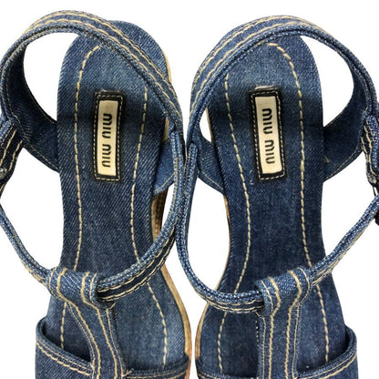 ミュウ ミュウ サンダル デニム ベルト サイズ38 インディゴ miu miu 約24.5cm【AFD3】