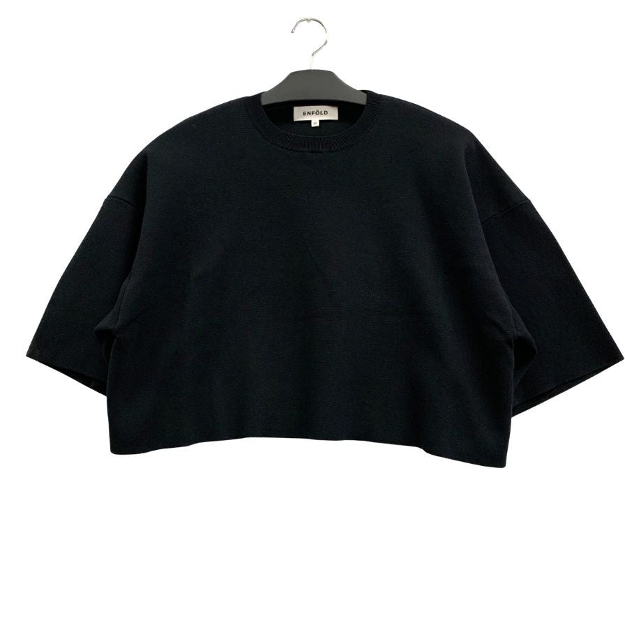 美品◆エンフォルド 半袖ニット ショート丈 コットン ブラック レディース サイズ38 ENFOLD 【AFB3】