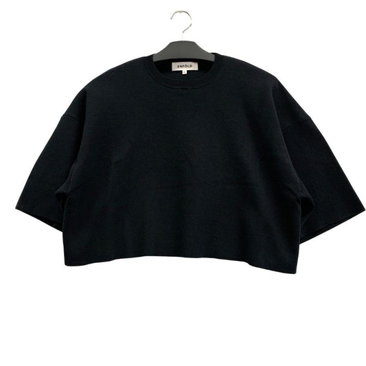 美品◆エンフォルド 半袖ニット ショート丈 コットン ブラック レディース サイズ38 ENFOLD 【AFB3】