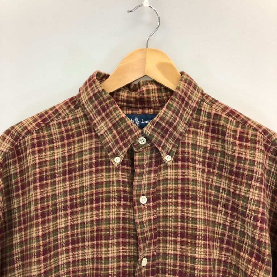 美品◆ポロ ラルフローレン 90S ボタンダウンシャツ BLAKE チェック レッド×ブラウン メンズ サイズXL Polo Ralph Lauren 【AFB10】