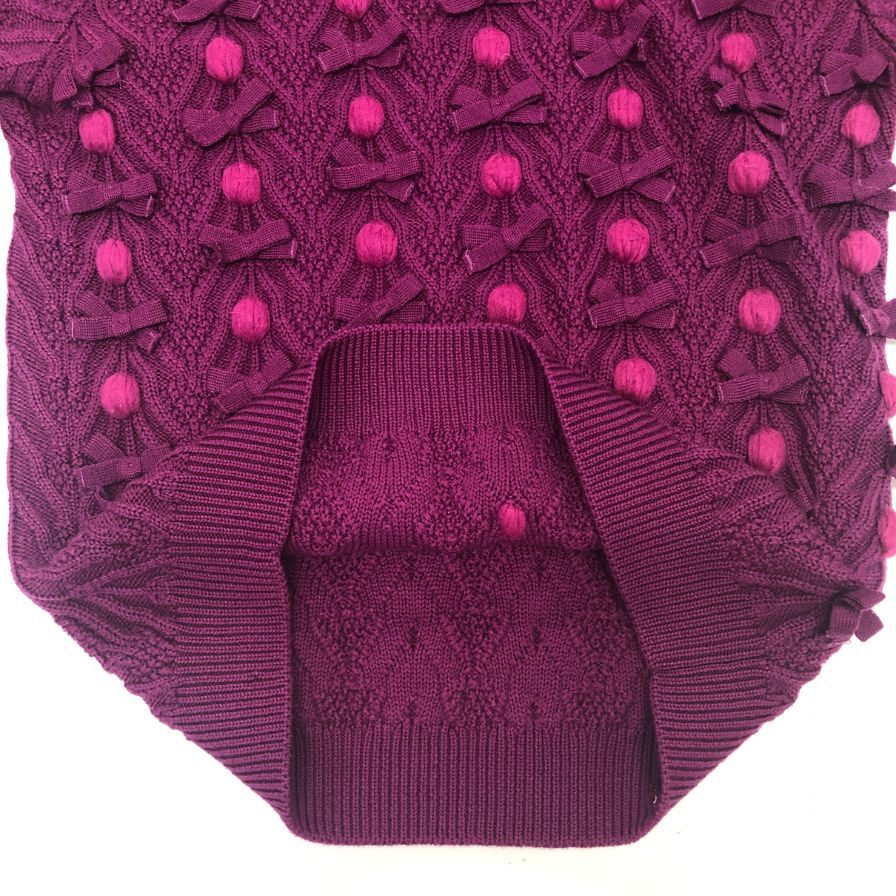美品◆レッドバレンティノ 編みリボン×ボールラウンドネックニットセーター レディース パープル系 サイズXS RED VALENTINO 【AFA18】
