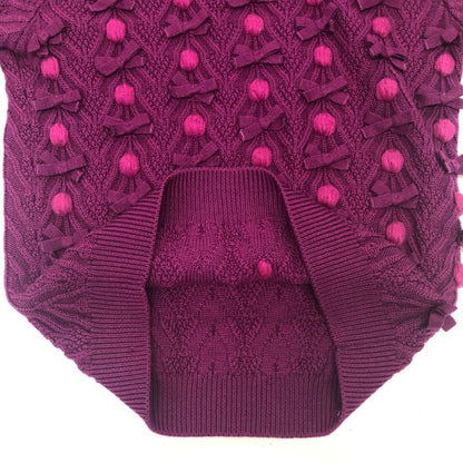 美品◆レッドバレンティノ 編みリボン×ボールラウンドネックニットセーター レディース パープル系 サイズXS RED VALENTINO 【AFA18】