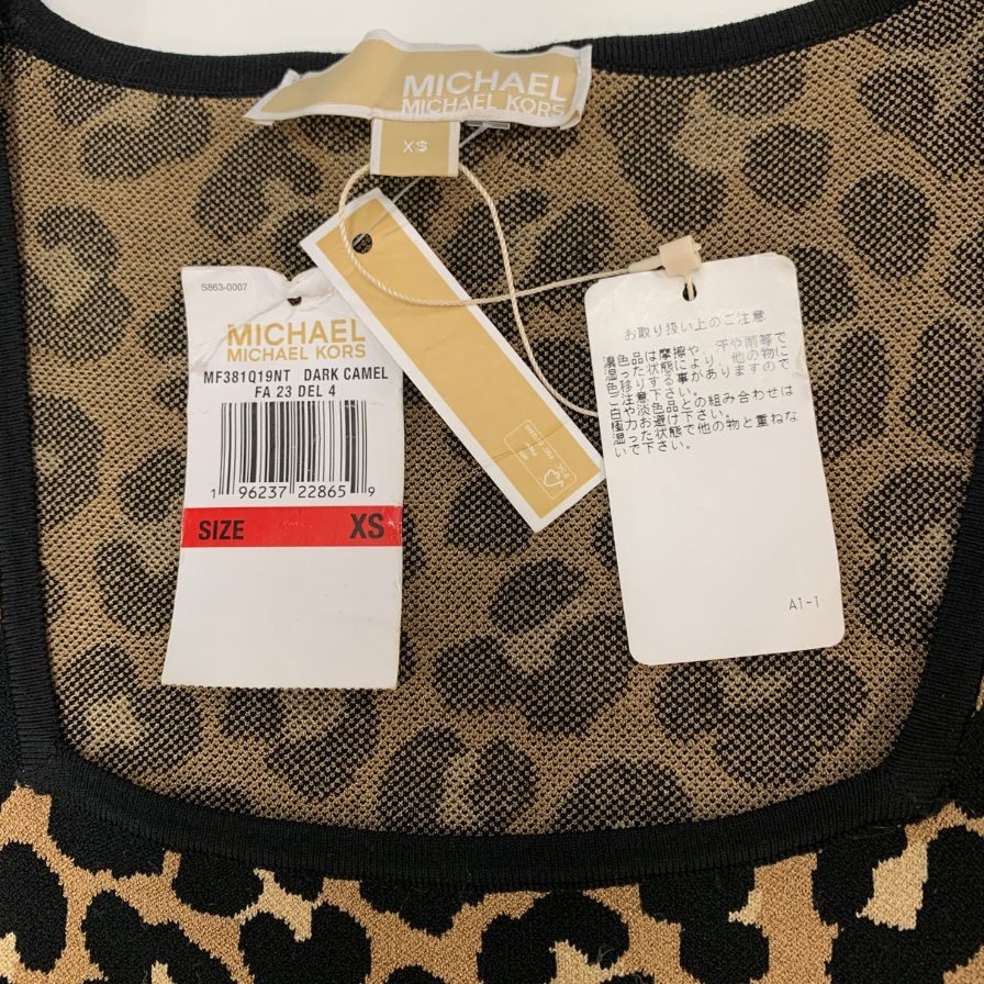 新品同様◆マイケルコース ワンピース ノースリーブ ドレス レオパード柄 レディース サイズXS 総柄 MICHAEL KORS 【AFB16】