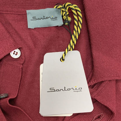 新品同様◆サントニオ ナポリ 半袖ポロシャツ コットン ニット ボルドー メンズ サイズ46 Santonio NAPOLI 【AFB32】