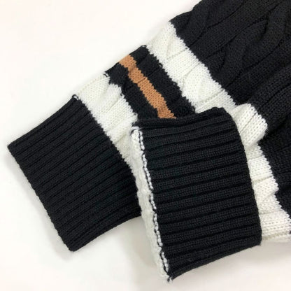 美品◆バフィー チルデンニット Vネック ウール ブラック×ホワイト×キャメル サイズ50 メンズ イタリア製 BAFY MADE IN ITALY 【AFB40】