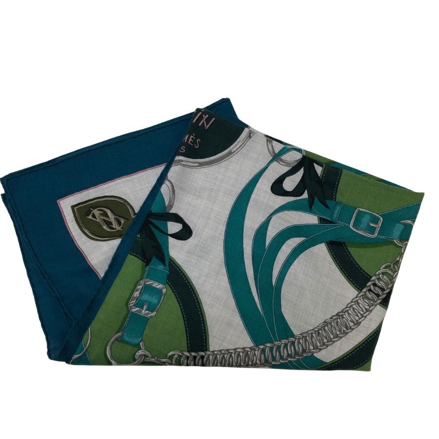 エルメス ストール カレジェアン 140 LA PROMENADE DU MATIN 朝の散歩 カシミヤ×シルク ブルーグリーン レディース HERMES【AFI29】