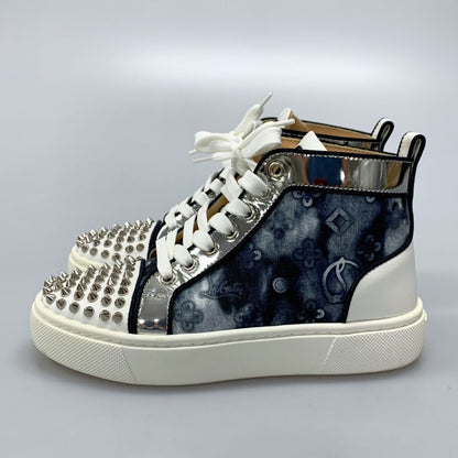 クリスチャンルブタン ハイカットスニーカー スタッズ 総柄 ブルー系 レディース サイズ35.5 Christian Louboutin 約22.0cm【AFC4-2】