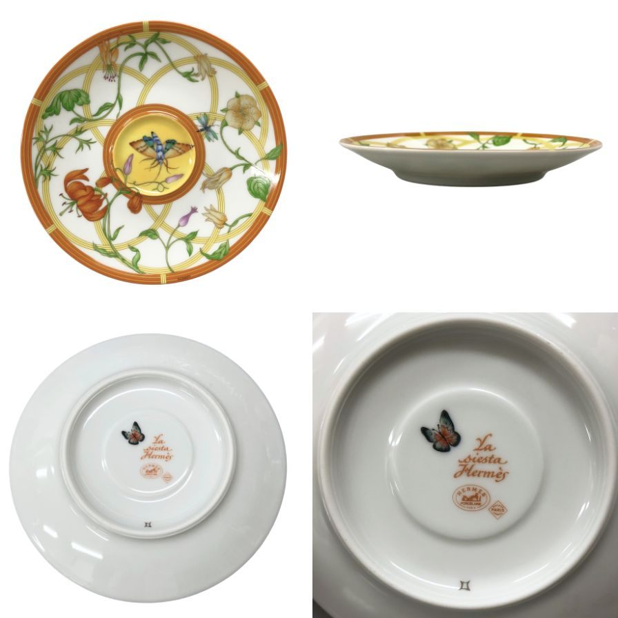 エルメス シエスタ デミタス カップ&ソーサー 花柄 イエロー系 総柄 2客セット HERMES【AFI28】【中古】
