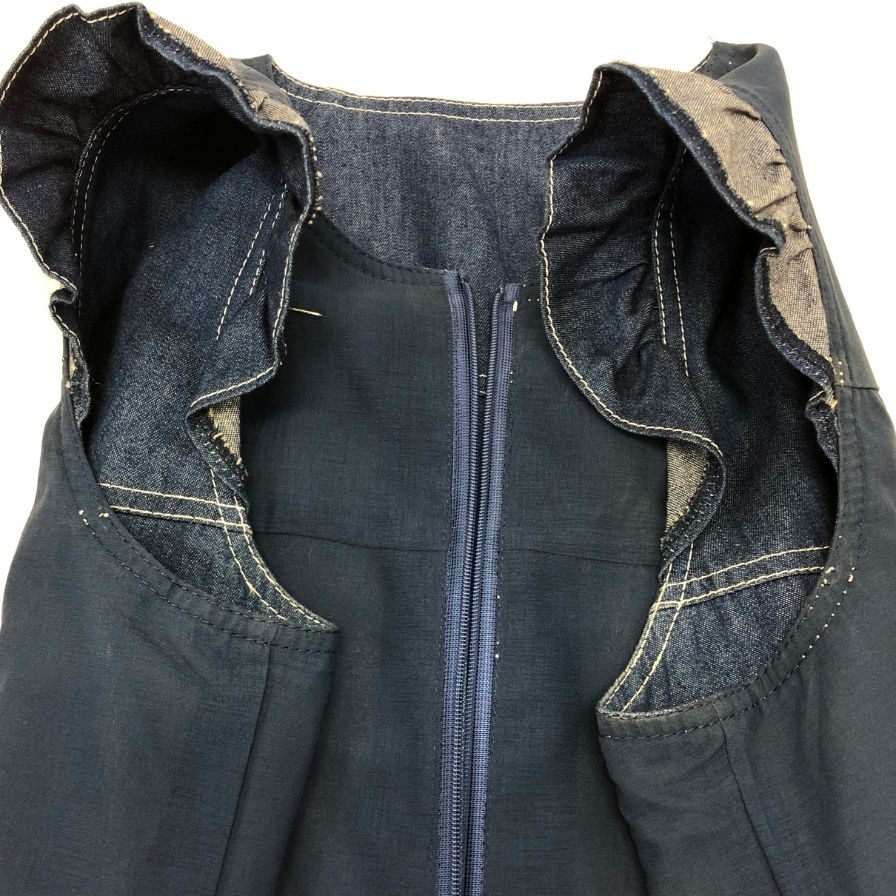 中古◆ルネ ワンピース ノースリーブ 膝丈 662601 デニム インディゴ レディース サイズ36 Rene 【AFB3】
