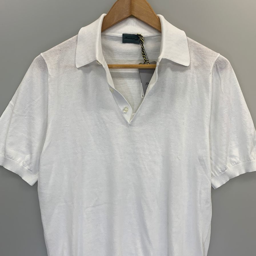 新品同様◆サントニオ ナポリ 半袖ポロシャツ コットン ニット ホワイト メンズ サイズ46 Santonio NAPOLI 【AFB12】