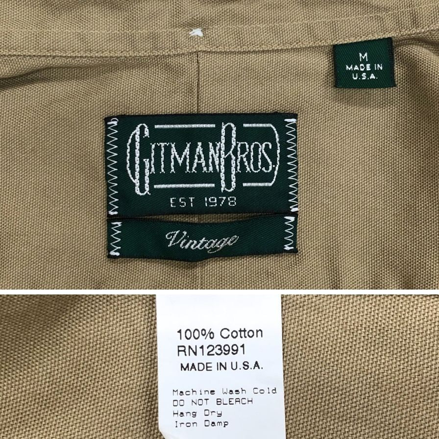 美品◆ギットマン ヴィンテージ 長袖シャツ ボタンダウン アメリカ製 コットン メンズ ベージュ サイズM GITMAN VINTAGE 【AFB9】
