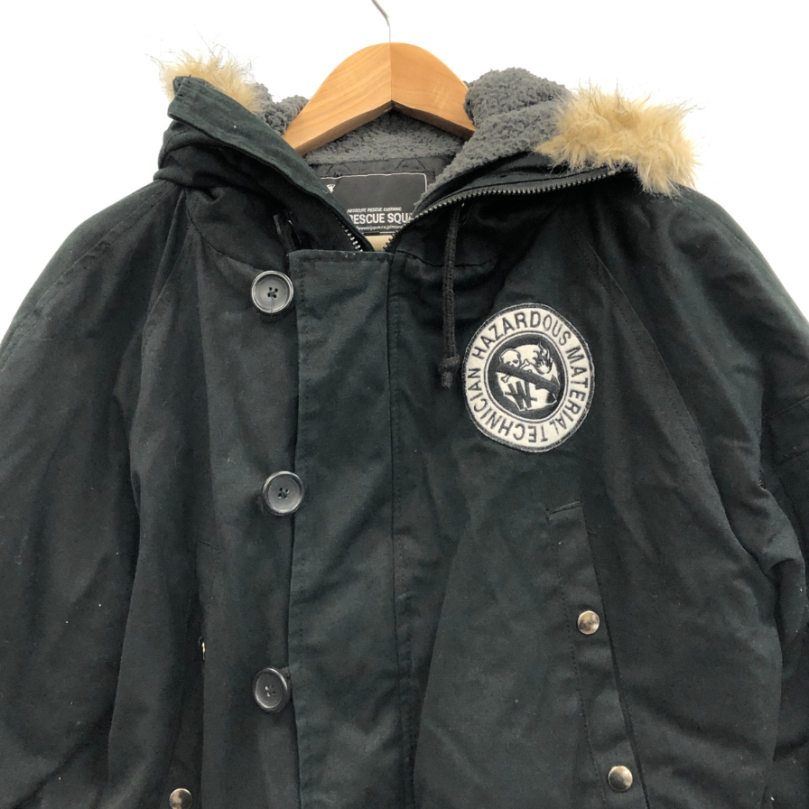 中古◆レスキュースクワッド ファー付 コート ブラック メンズ サイズM RESCUE SQUAD 【AFF23】