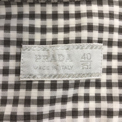 中古◆プラダ ギンガムチェックシャツ 長袖 ブラックホワイト メンズ サイズ48  PRADA 【AFB3】