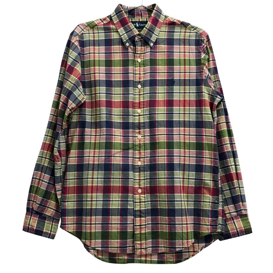中古◆ラルフローレン ボタンダウンシャツ 90S オールド チェック メンズ サイズM Ralph Lauren 【AFB46】