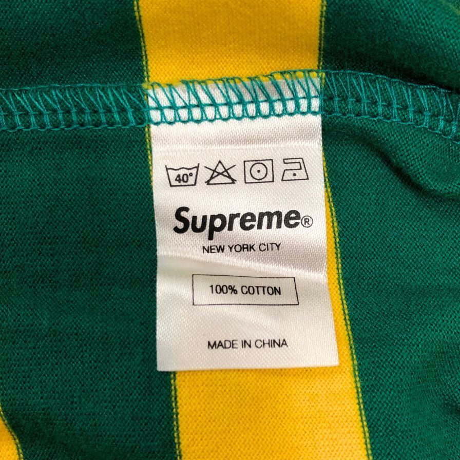 新品同様◆シュプリーム ボーダー ロンT ヘンリーネック トップス メンズ サイズL イエロー×グリーン Supreme 【AFB37】