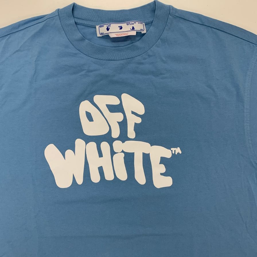 極美品◆オフホワイト グラフィック ロゴTシャツ 23SS OWAA089S23JER017 メンズ サイズL ブルー  OFF-WHITE 【AFB19】