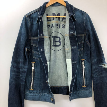 極美品◆バルマン デニムジャケット ダメージ加工 TC015017D 日本製 メンズ インディゴ サイズ46 BALMAIN 【AFA17】
