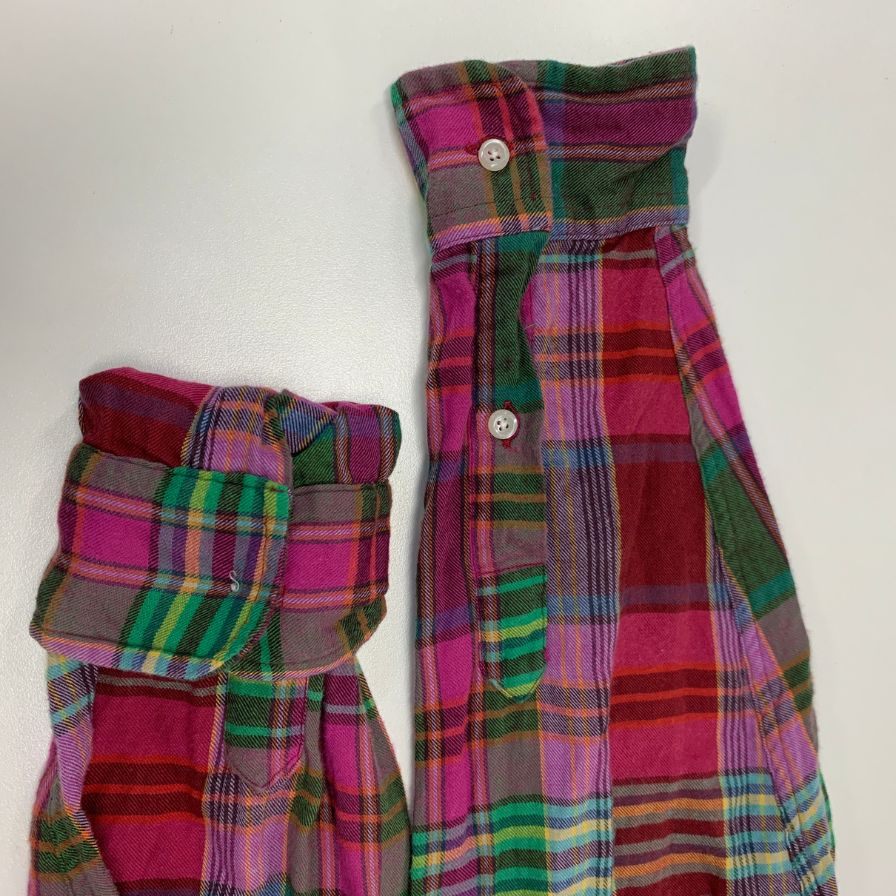 美品◆ポロ ラルフローレン ボタンダウンシャツ 80s チェック柄 グリーンタグ ボーイズ サイズ20 Polo Ralph Lauren 【AFB10】