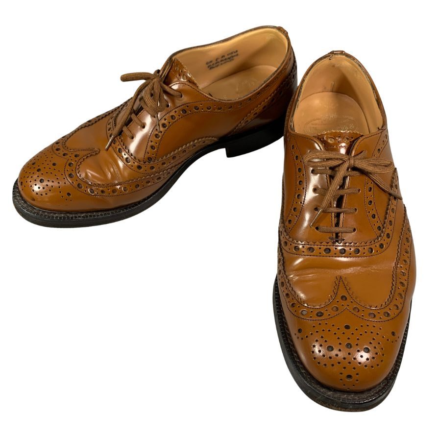チャーチ バーウッド ウイングチップ ポリッシュドバインダーカーフ ブラウン UK65F Church's ビジネスシューズ 約24.5cm【LA】【中古】