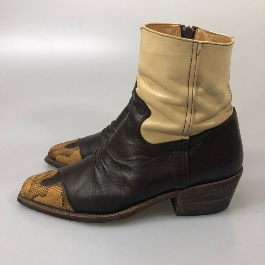 センドラ ウエスタンブーツ サイドジップ コンビ ブラック×ホワイト メンズ サイズUK8 SENDRA 約26.5cm【YB4】