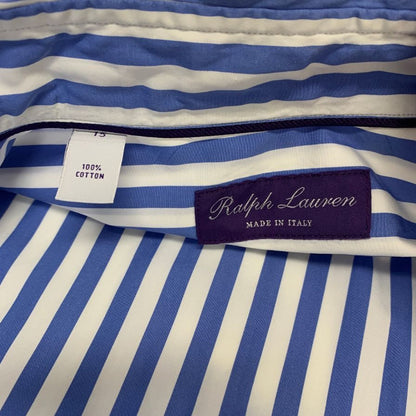 美品◆ラルフローレン シャツ パープルレーベル ロゴ刺繍 ストライプ コットン ブルー系 メンズ サイズ165/88A RALPH LAUREN 【AFB11】