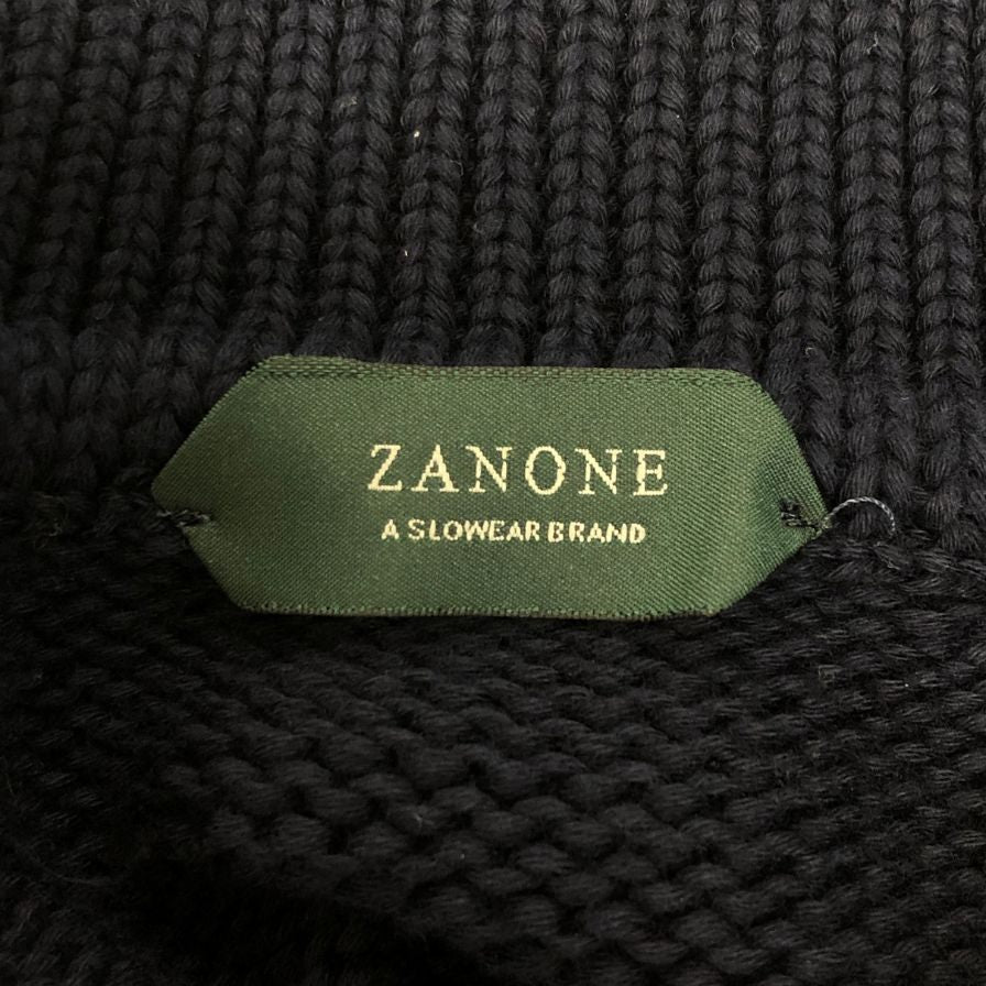 美品◆ザノーネ ニット 厚手 襟付き メンズ ネイビー サイズ50 ZANONE 【AFB28】