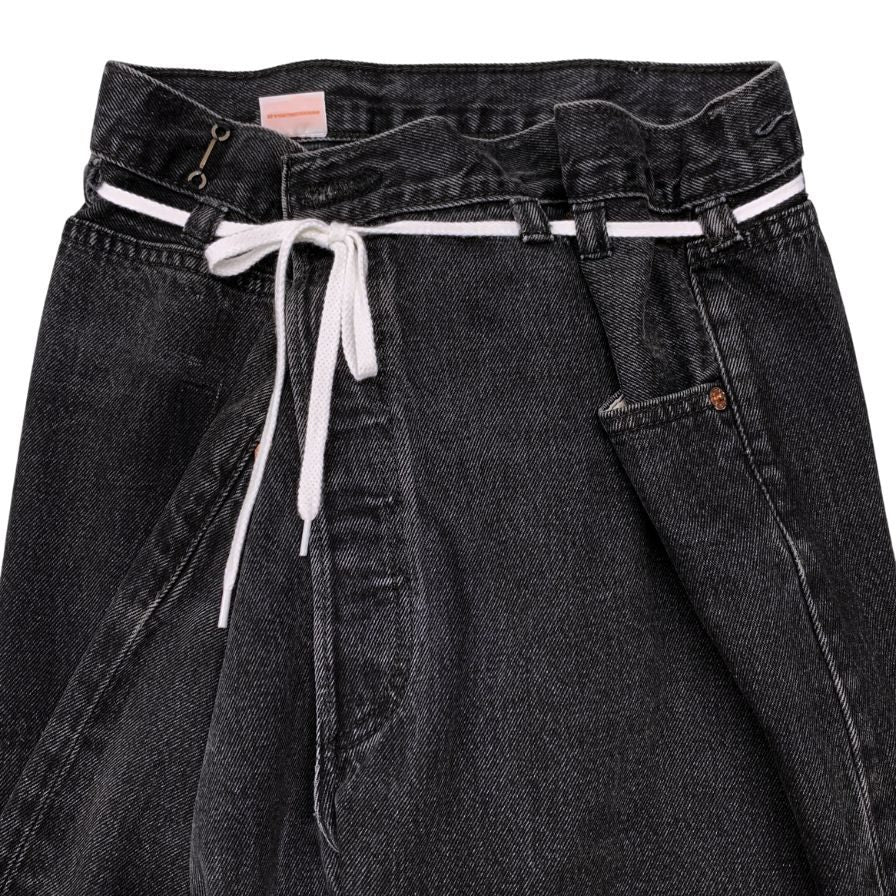 メゾンエウレカ リーバイス ワイドデニムパンツ ユーズド加工 再構築 カットオフ メンズ ブラック系 サイズS MAISON EUREKA LEVIS 【AFB32】