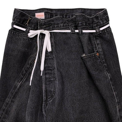 メゾンエウレカ リーバイス ワイドデニムパンツ ユーズド加工 再構築 カットオフ メンズ ブラック系 サイズS MAISON EUREKA LEVIS 【AFB32】
