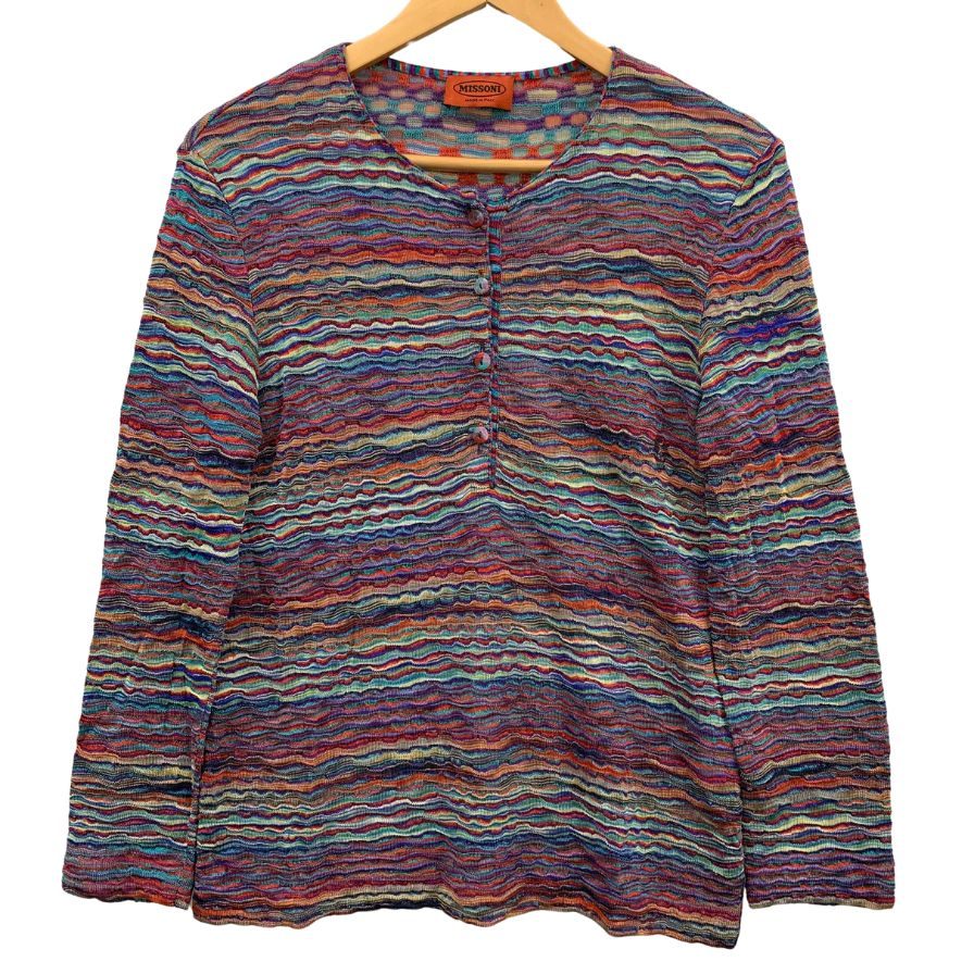 極美品◆ミッソーニ カットソー ヘンリーネック 総柄 レディース サイズ44 MISSONI 【AFB13】